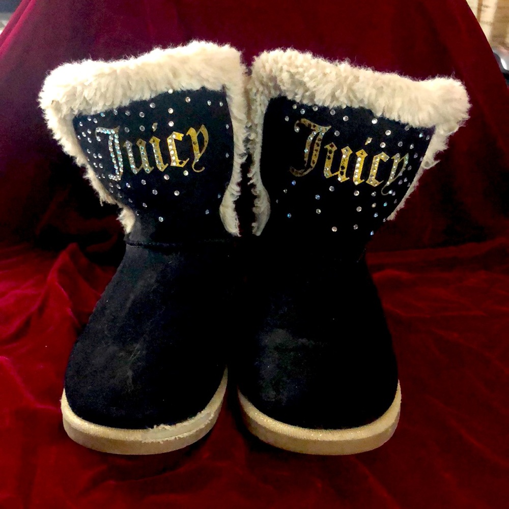 Juicy size 2 black boots with Sparkling rhinestone embellished logos.